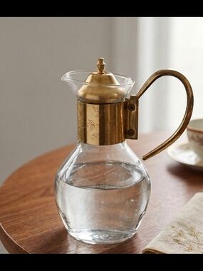Vintage Princess House Heritage Brass & Glass Carafe / Decanter